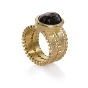 Todd Reed ring with Fancy diamonds(~8.72ct), white brilliant cut diamonds (~.36ct), and 18k yellow gold